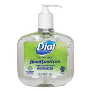 Dial Professional 00213EA Antibacterial Gel Hand Sanitizer w/Moisturizers, 16 oz Pump, Fragrance-Free